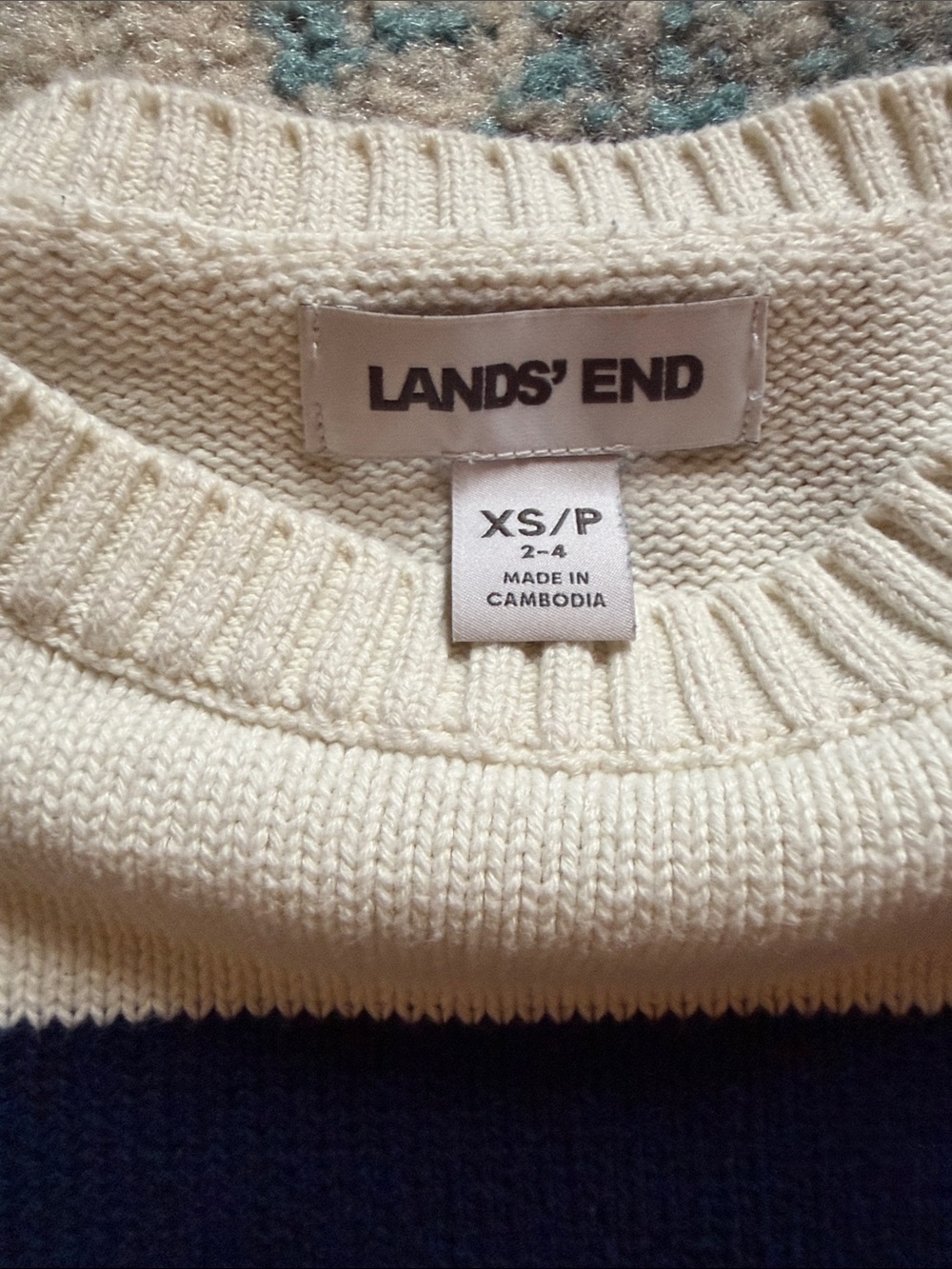Lands' End Navy and Cream Striped Crewneck Sweater - Picture 4 of 5